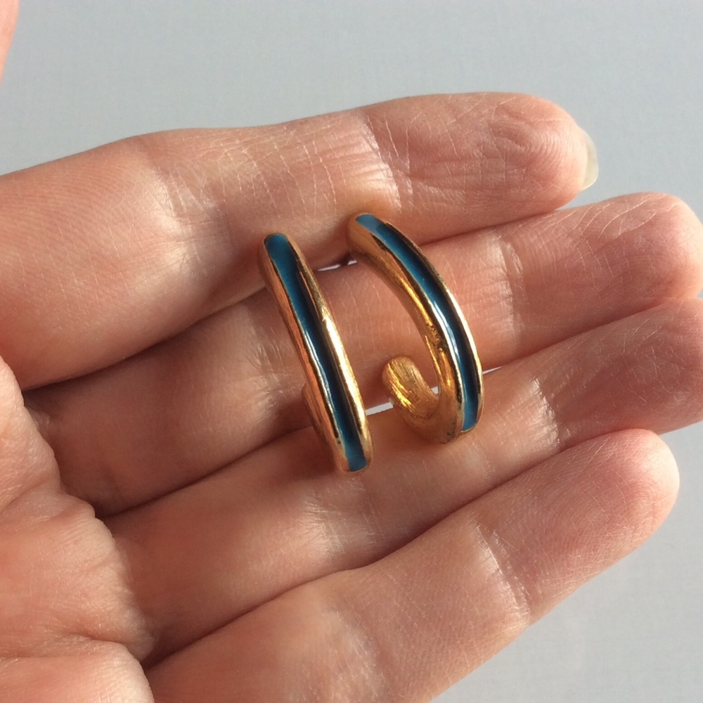 Vintage Blue Enameled Post Earrings Gold Tone